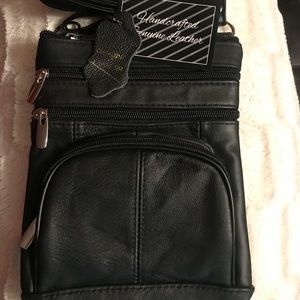 Black leather crossbody.
